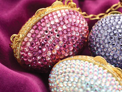 Imported from Italy, these pillboxes feature Swarovski ® crystals and a gold leather interior. 